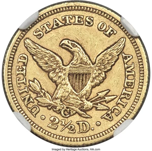 image for: 1851-C $2 1/2 AU55+ NGC. Variety 1....