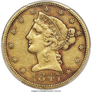 image for: 1847-C $5 VF35 PCGS. CAC. Variety 1....