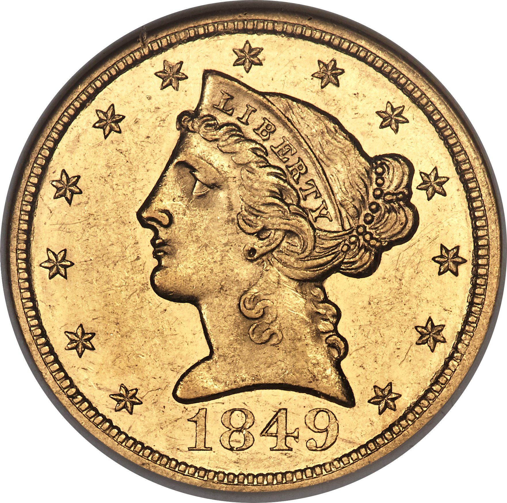 image for: 1849 $5 MS61 NGC....