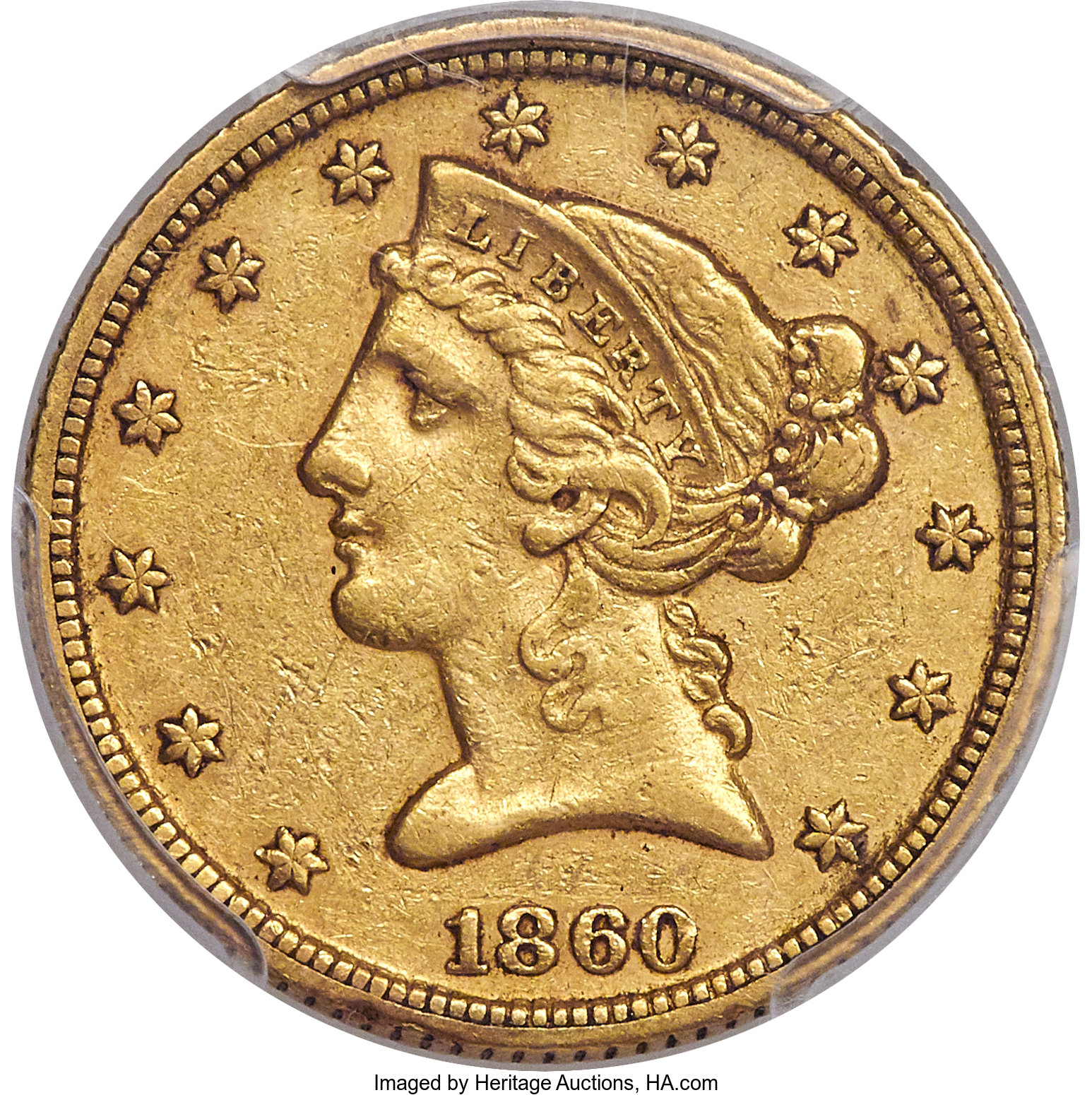 image for: 1860-C $5 XF40 PCGS. Variety 1....