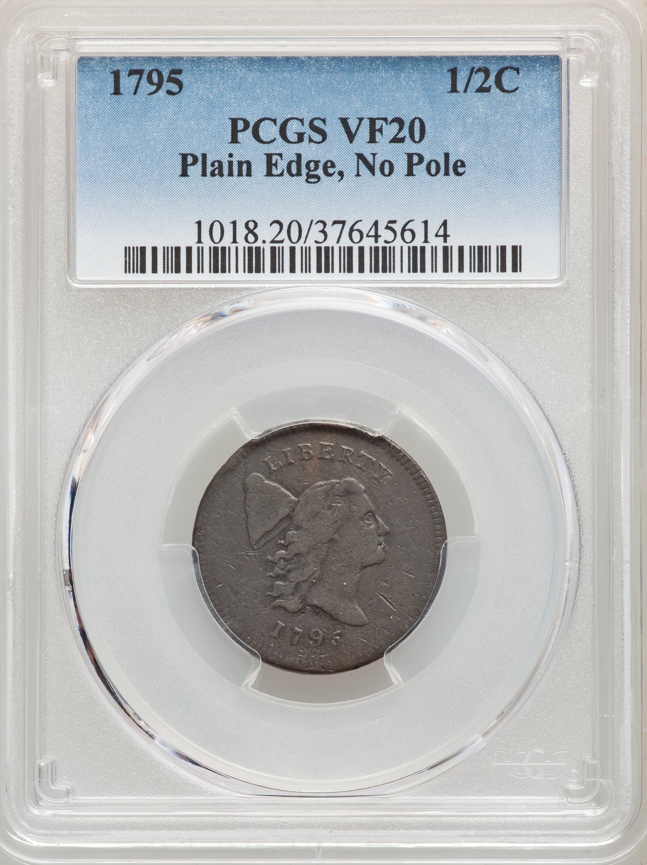 1795 1/2 C Plain Edge, No Pole, Thin Planchet, C-6a, B-6c, R.2, VF20 PCGS. ...