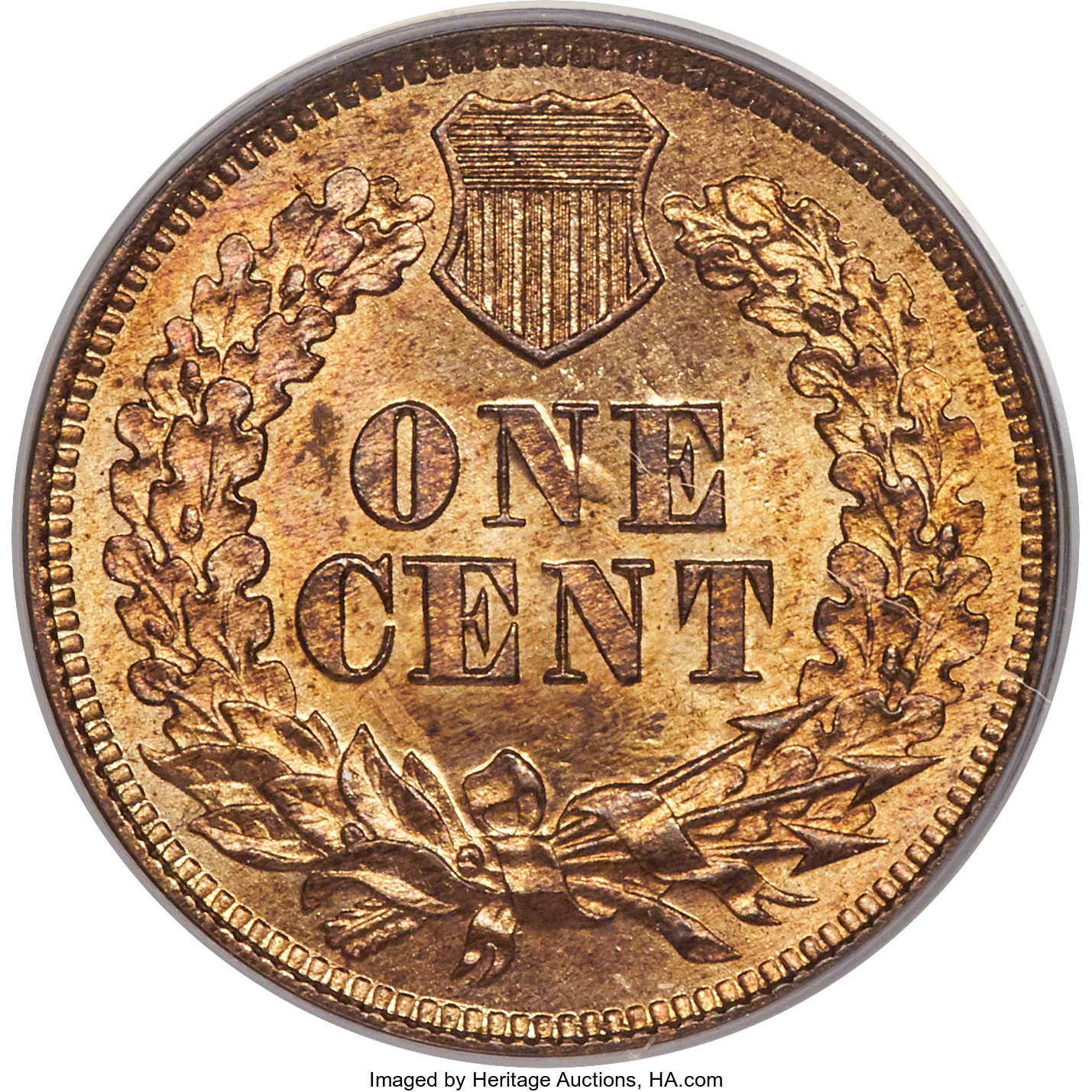 image for: 1864 1C L On Ribbon MS65 Red PCGS. CAC. EX: Eagle Eye Photo Seal. ...