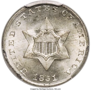 image for: 1851 3CS MS67 PCGS....