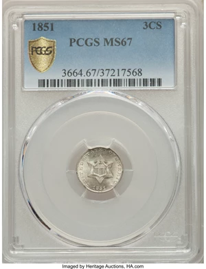 image for: 1851 3CS MS67 PCGS....