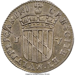 image for: (1659) 4PENCE Maryland Lord Baltimore Groat (Fourpence), Small Bust, Hodder 2-B, W-1020, Unique, AU53 NGC. CAC. ...