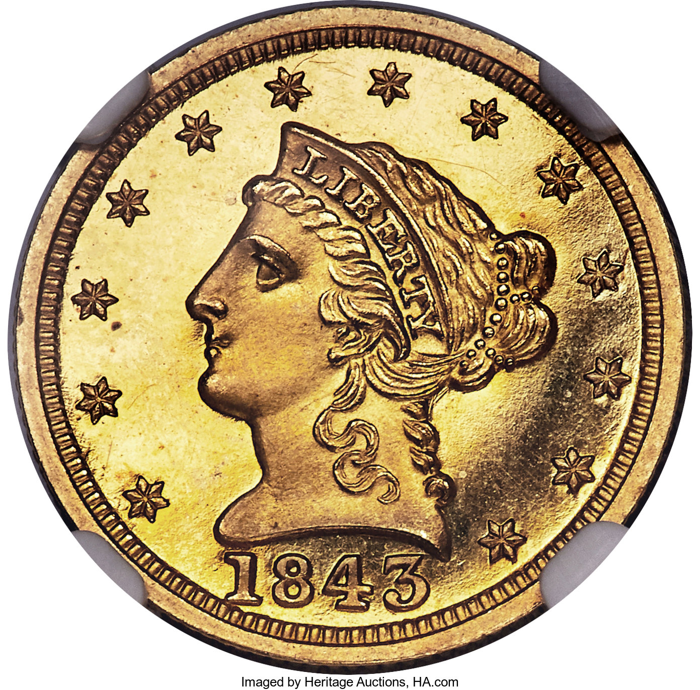 image for: 1843 $2 1/2 PR66 Ultra Cameo NGC. JD-1, High R.7....