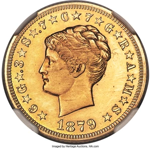 1880 Stella Gold $4 Coiled Hair Four Dollar Piece - Early Gold