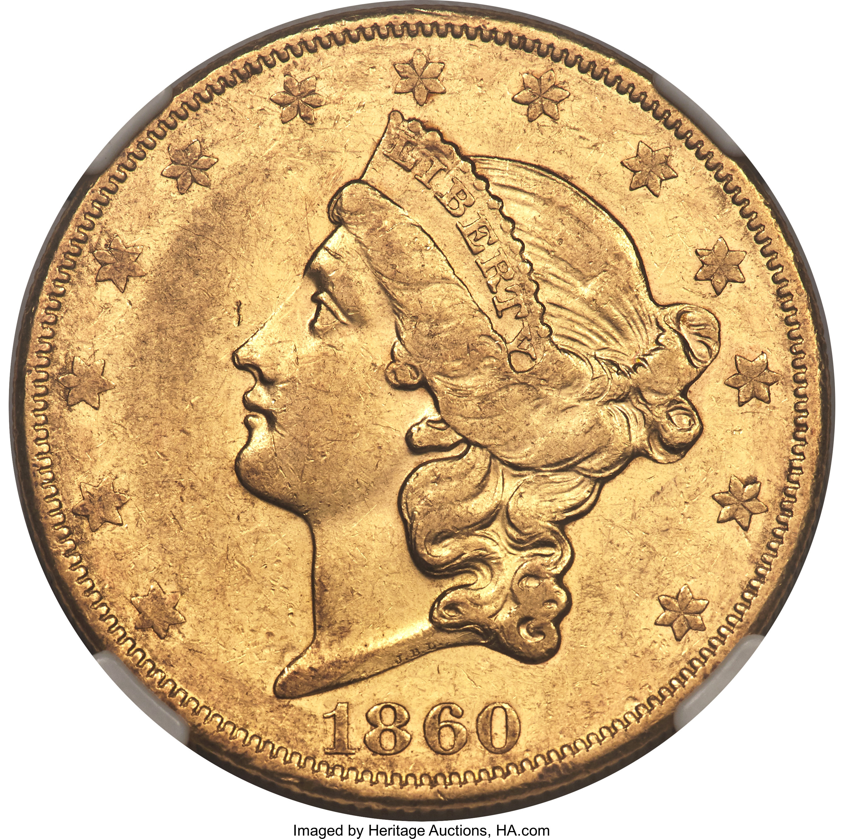 image for: 1860-O $20 AU53 NGC. Variety 1....