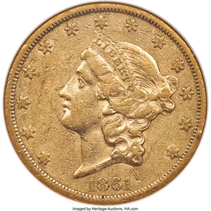image for: 1861-S $20 Paquet XF45 NGC....