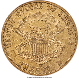 image for: 1861-S $20 Paquet XF45 NGC....