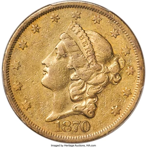 image for: 1870-CC $20 XF40 PCGS. Variety 2-B....