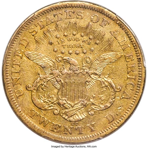 image for: 1870-CC $20 XF40 PCGS. Variety 2-B....