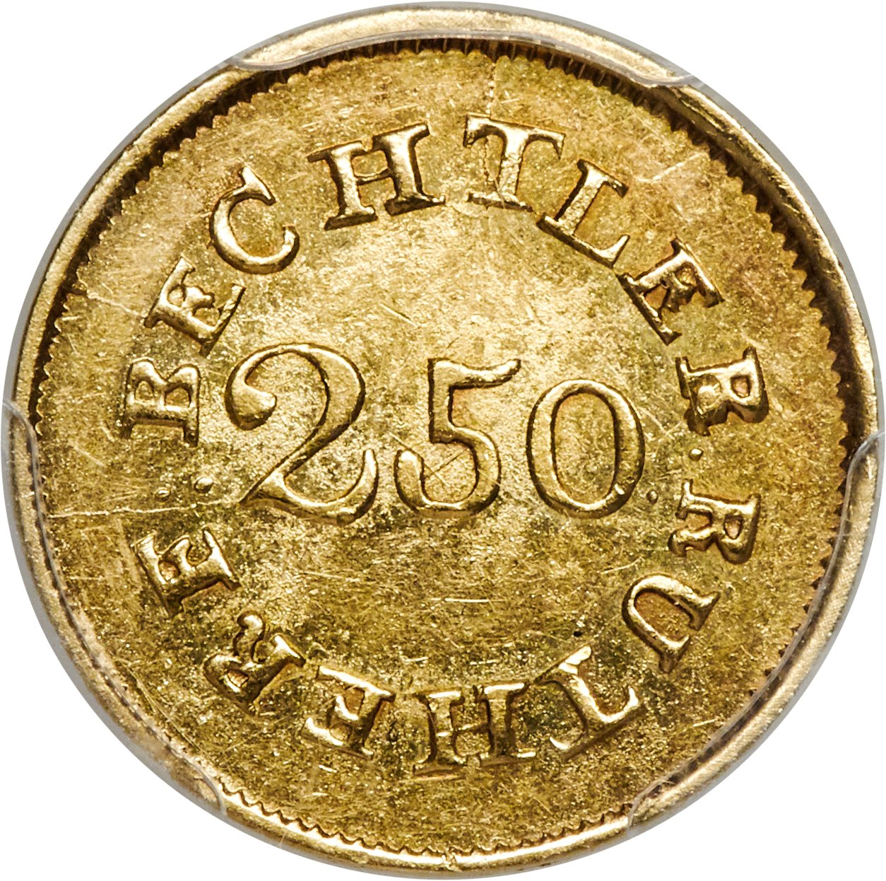 image for: (1837-1842) $2 1/2 C. Bechtler Quarter Eagle, 67G. 21C. MS61 PCGS. K-10, R.5....