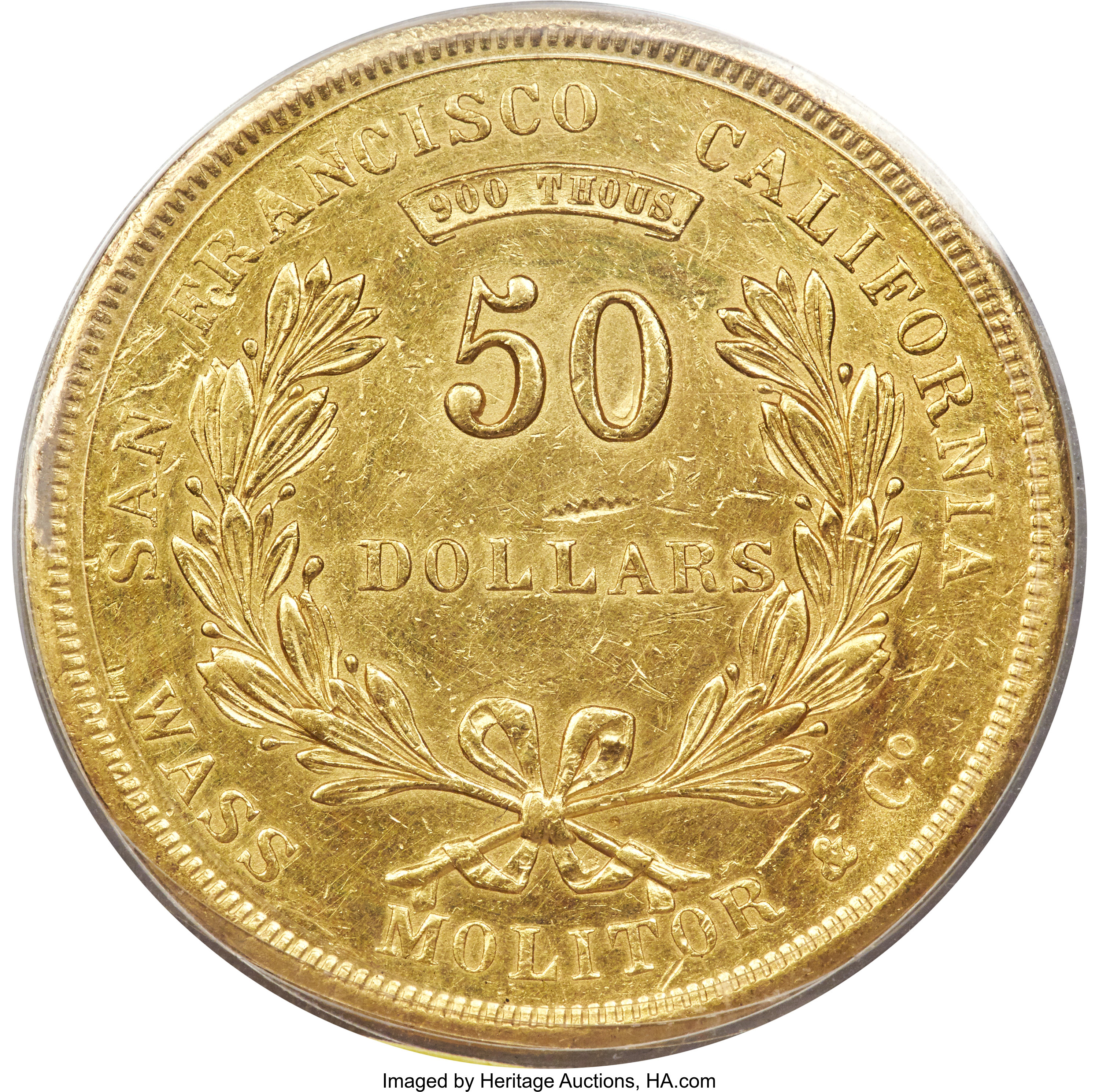 image for: 1855 $50 Wass Molitor Fifty Dollar AU55 PCGS. K-9, R.5....