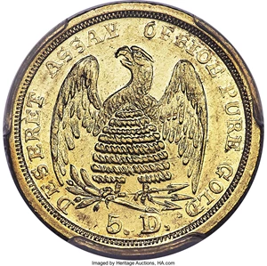image for: 1860 $5 Mormon Five Dollar MS61 PCGS. K-6, High R.5....
