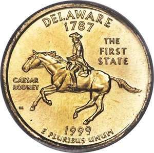 image for: 1999-P 25C Delaware Quarter -- Struck on Experimental Planchet -- MS66 PCGS....