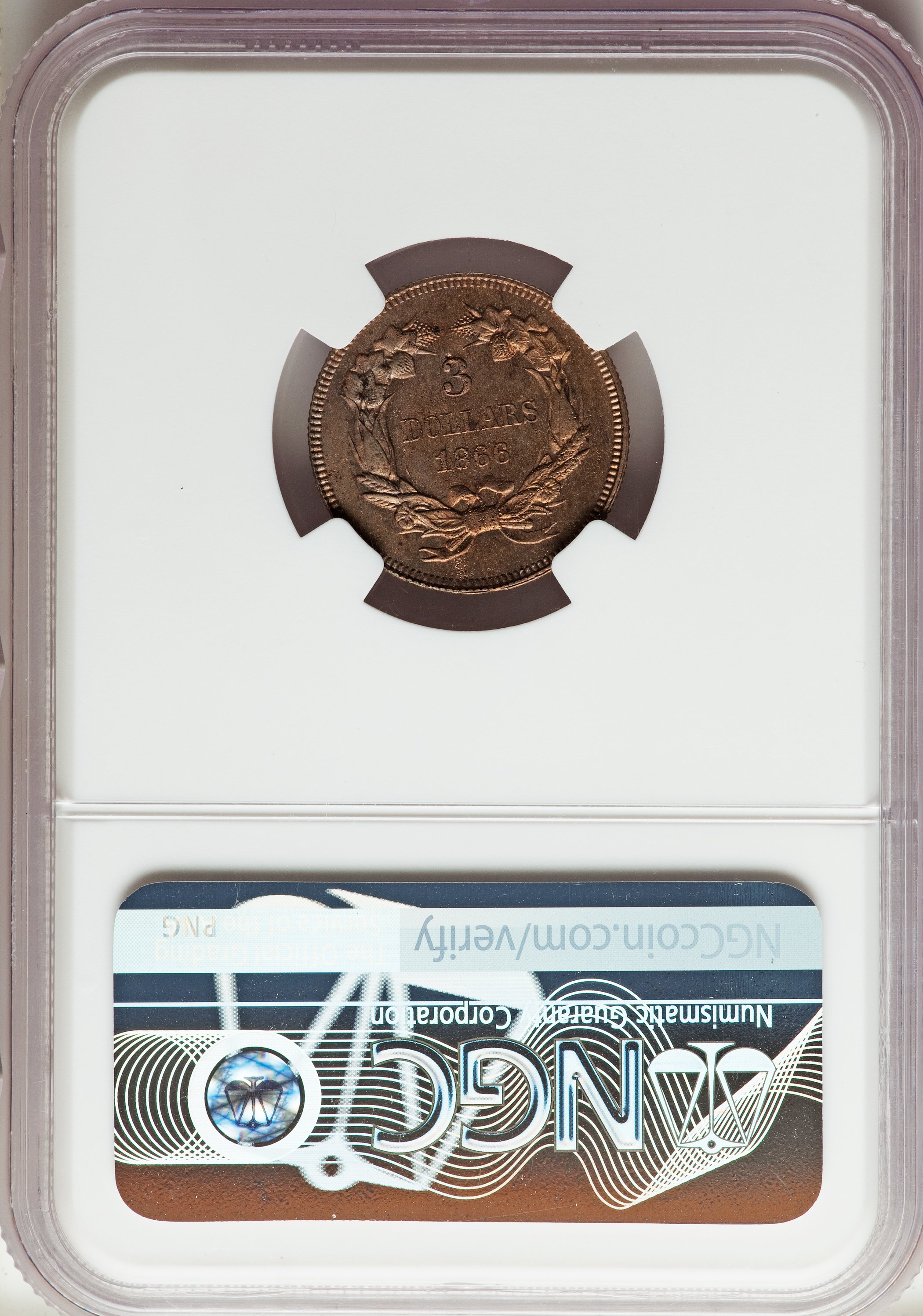 image for: 1866 $3 Three Dollar, Judd-543, Pollock-608, High R.7, PR64 NGC....