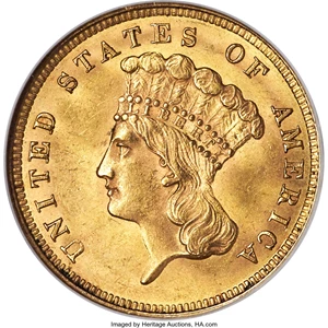 image for: 1860 $3 MS63 NGC. CAC....