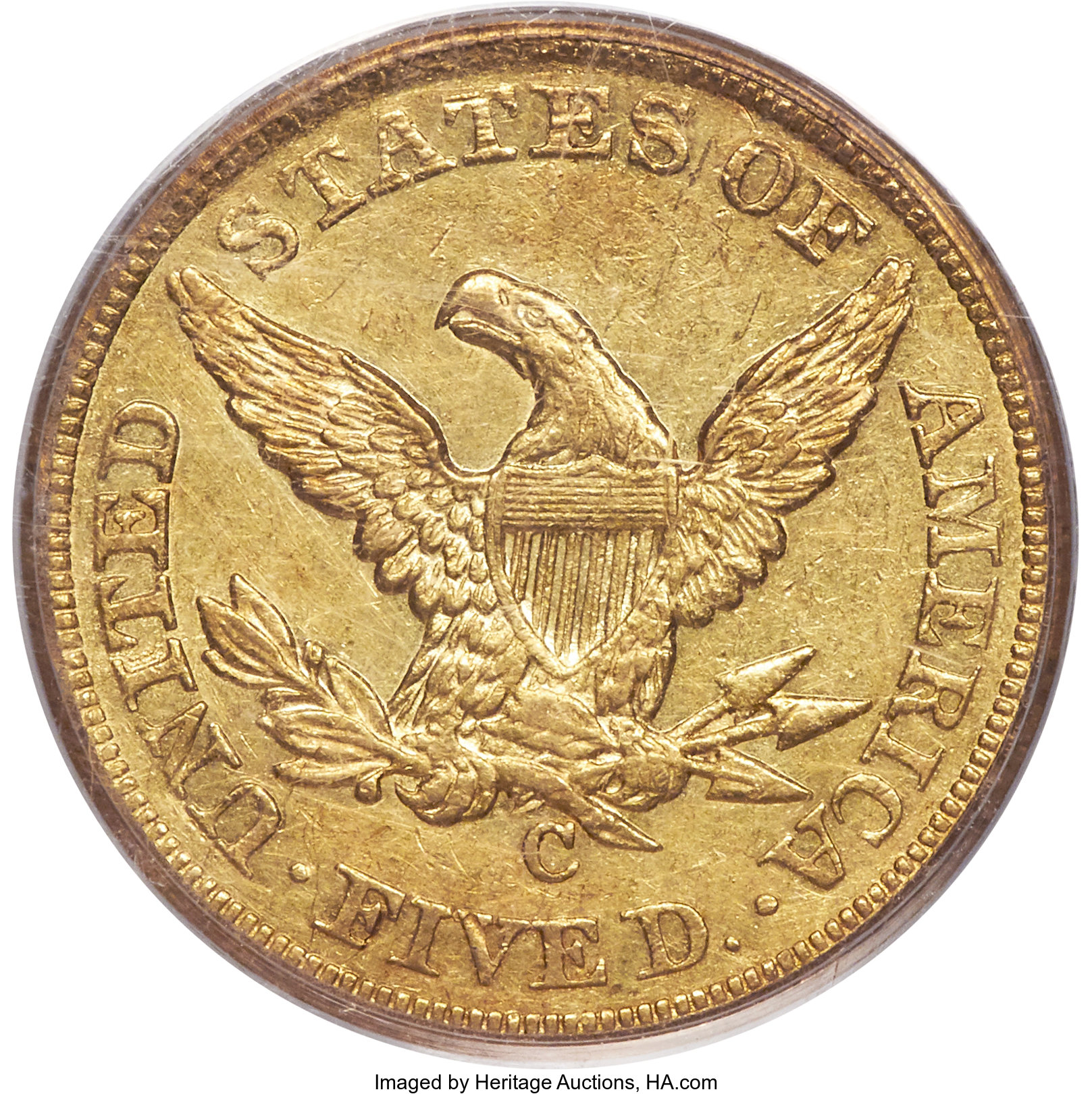 image for: 1851-C $5 AU50 PCGS. Variety 1, The Earring Variety....