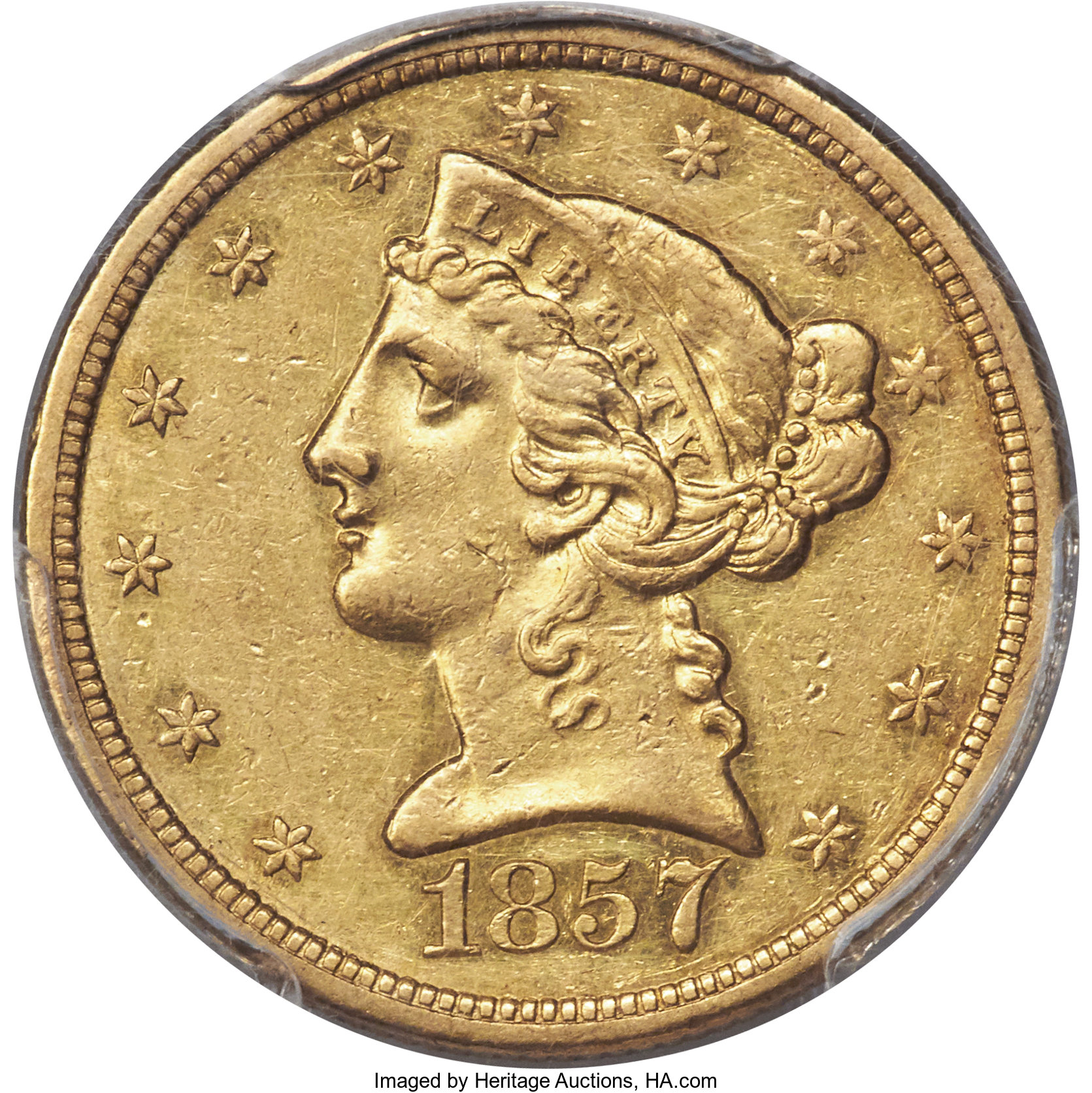 image for: 1857-O $5 AU53 PCGS. Variety 1....