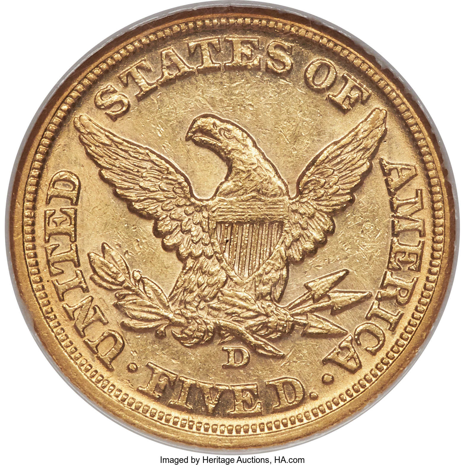 image for: 1860-D $5 Medium D MS62 NGC. Variety 46-GG....