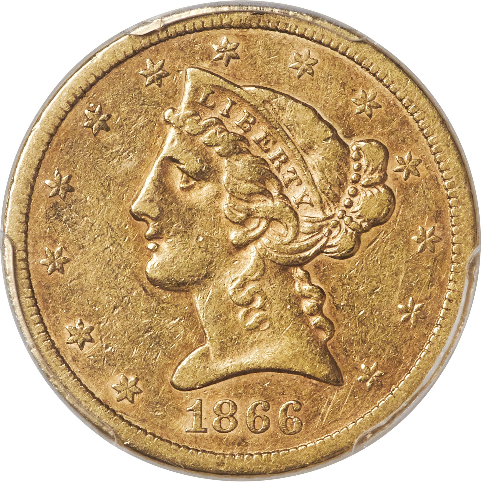 image for: 1866-S $5 No Motto XF45 PCGS. CAC....