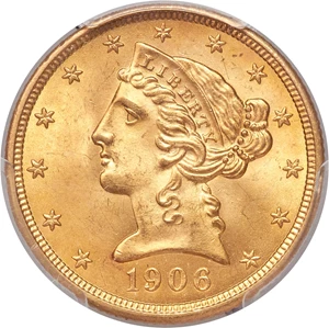 image for: 1906 $5 MS66 PCGS....