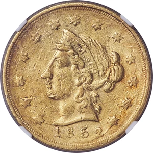image for: 1852 $10 Wass Molitor, Large Head AU50 NGC. K-4, R.5....