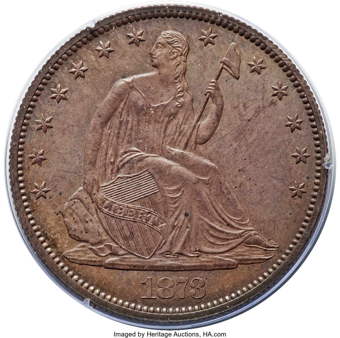 image for: 1873 50C No Arrows, Closed 3, PR64 PCGS. PCGS Population: (37/36). NGC Census: (29/39). CDN: $1,400 Whsle. Bid for problem-...