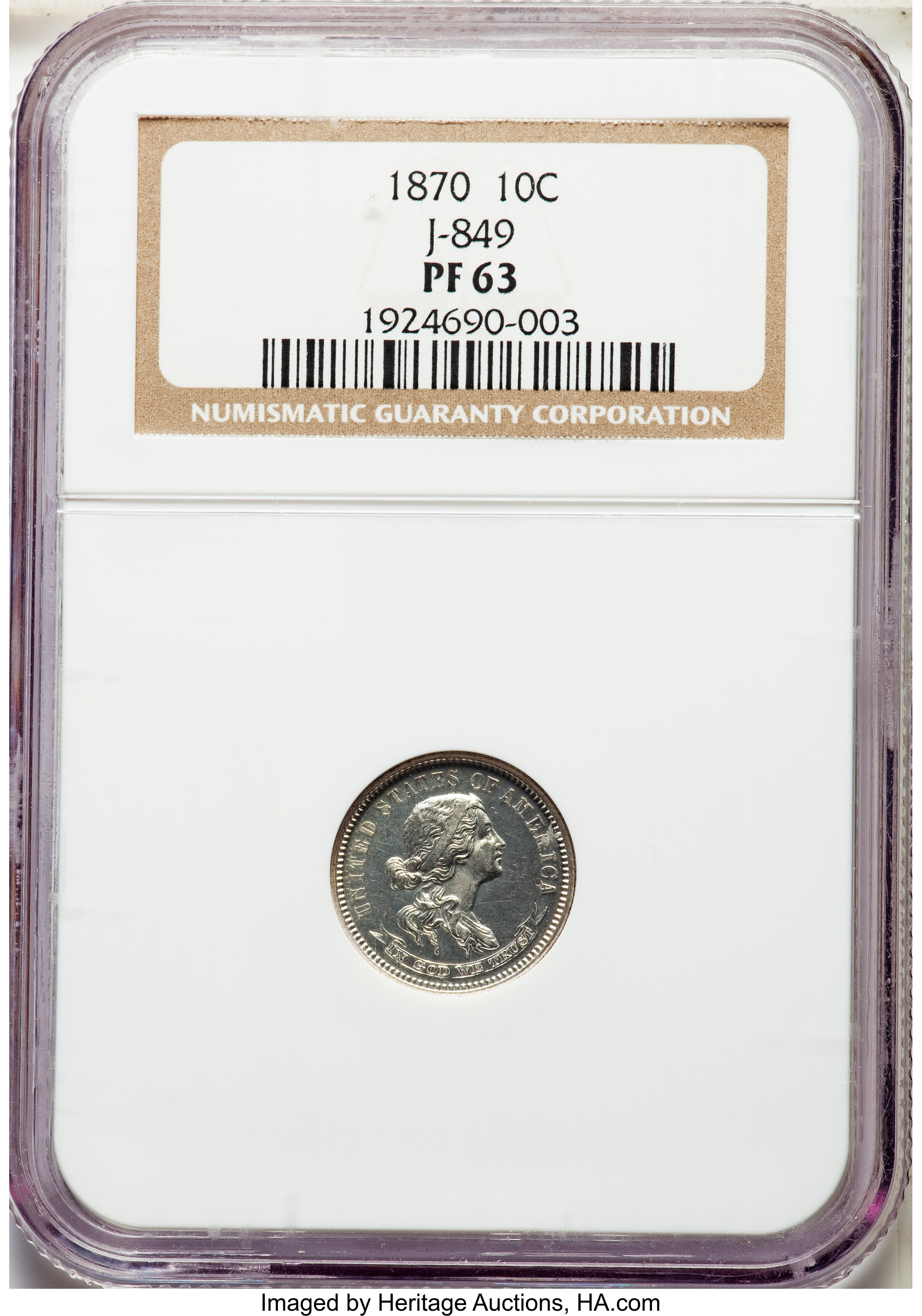image for: 1870 10C Standard Silver Ten Cents, Judd-849, Pollock-956, R.5, PR63 NGC. NGC Census: (4/13). PCGS Population: (10/9).  ...