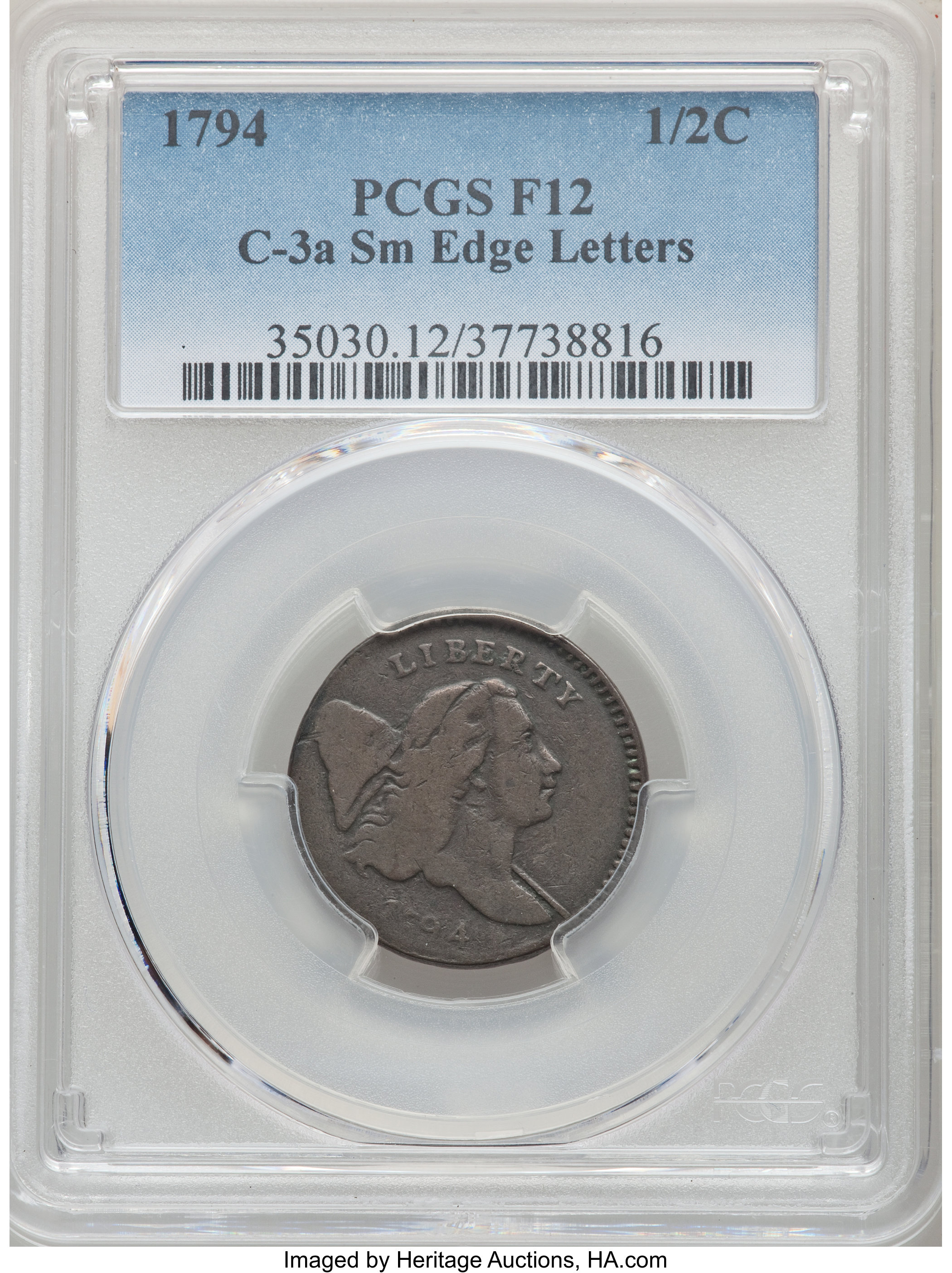 image for: 1794 1/2 C Normal Head, Small Letters Edge, C-3a, B-5b, R.5, Fine 12 PCGS....