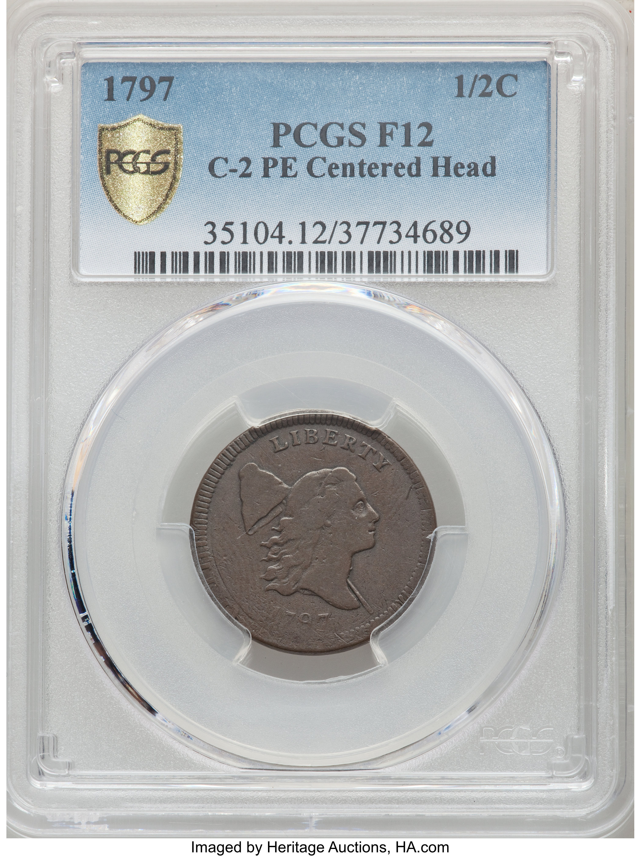1797 1/2 C Plain Edge, Centered Head, C-2, B-2, R.3, Fine 12 PCGS. ...