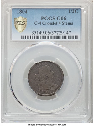 image for: 1804 1/2 C Crosslet 4, Stems, C-4, B-2, FS-302, R.5, Good 6 PCGS....