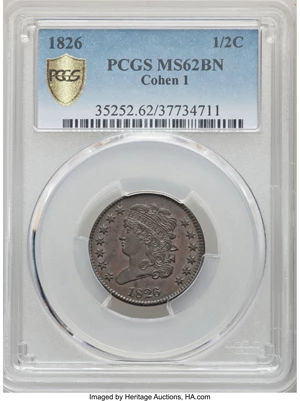 image for: 1826 1/2 C C-1, B-1, R.1, MS62 Brown PCGS....