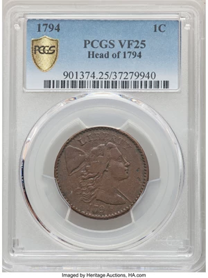 image for: 1794 1C Head of 1794, S-47, B-39, R.4, VF25 PCGS....