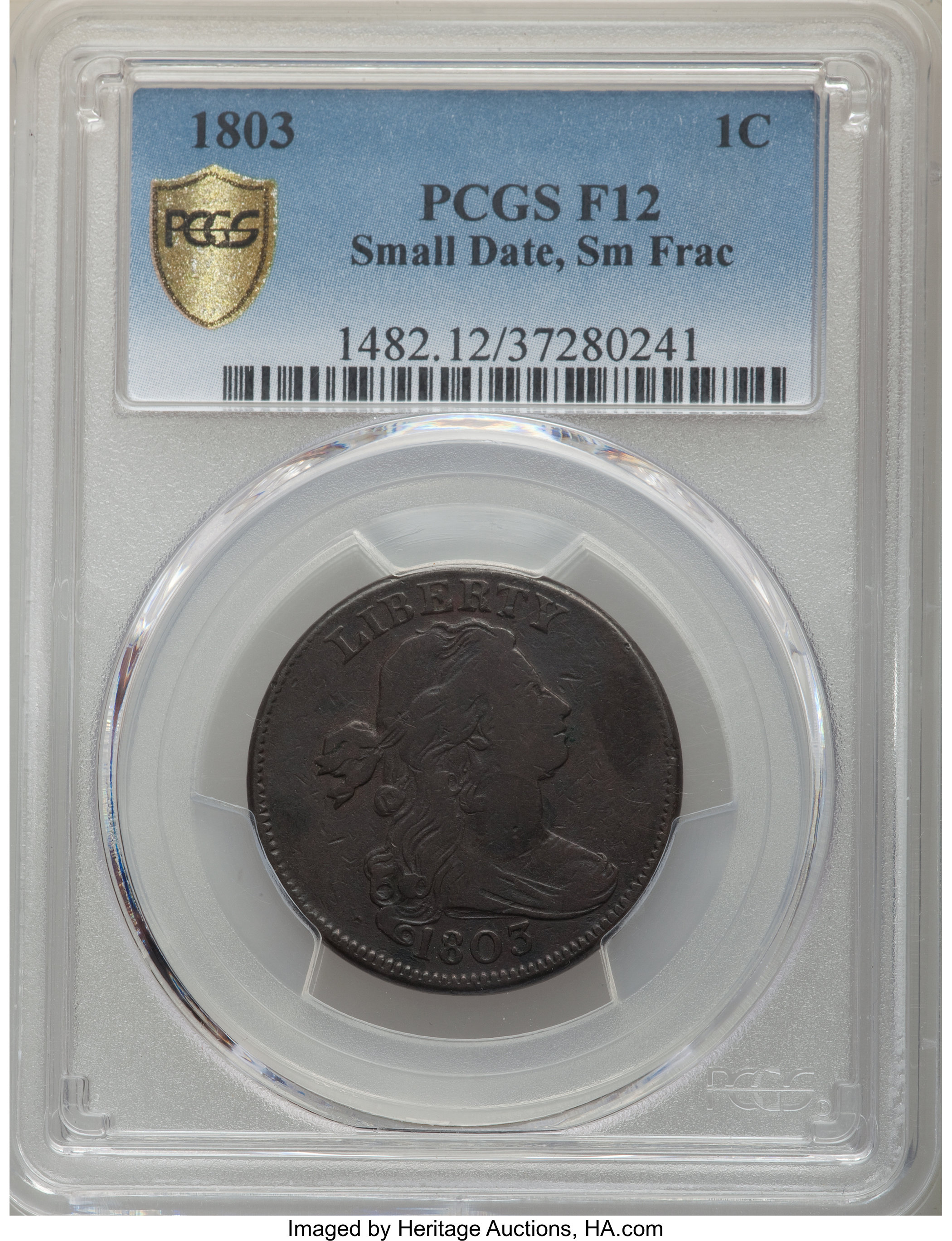 image for: 1803 1C Small Date, Small Fraction, S-246, B-4, R.3, Fine 12 PCGS....