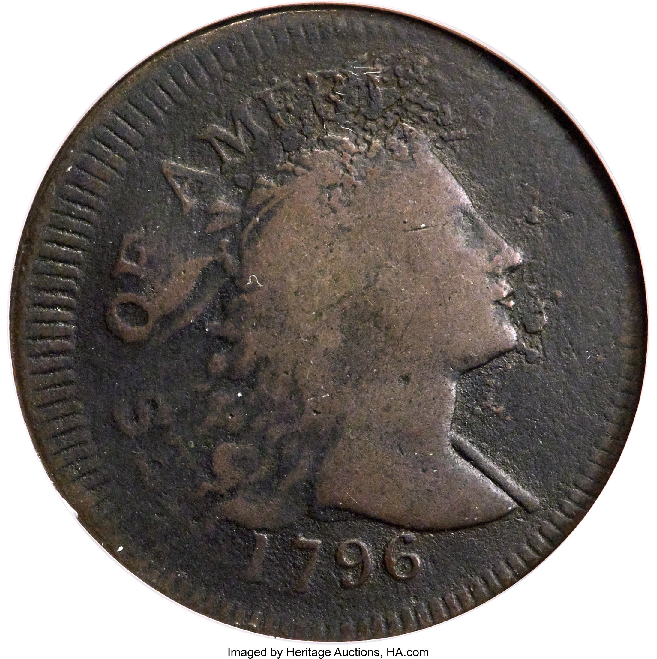 image for: 1796 1C Liberty Cap, S-82, B-3, R.5 -- Double Struck, Flipover -- Good 6 NGC....