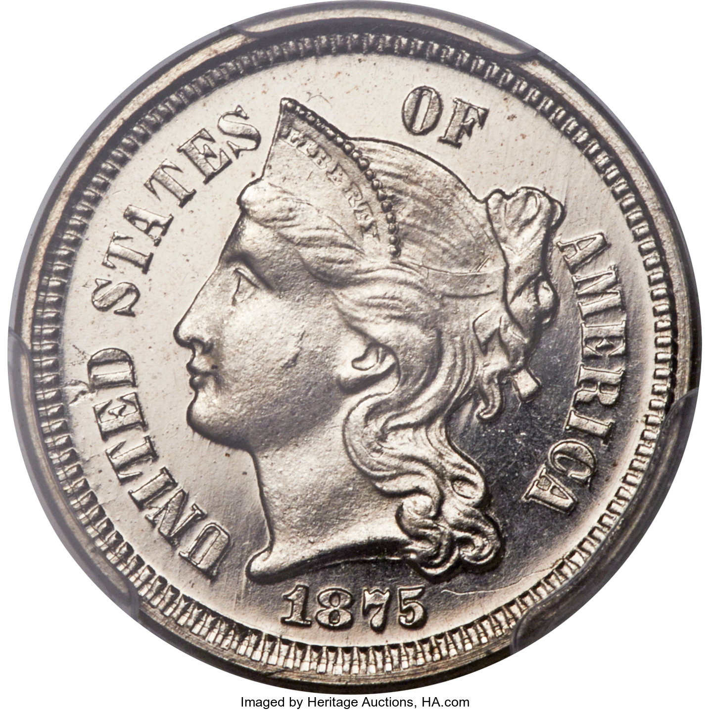 image for: 1875 3CN PR66 Cameo PCGS. CAC....