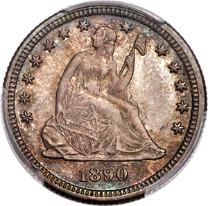 image for: 1890 25C MS66+ PCGS. CAC. Briggs 2-B....