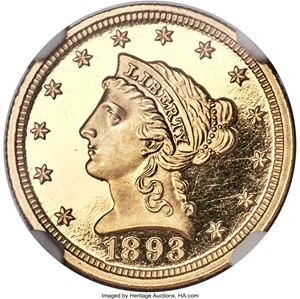 image for: 1893 $2 1/2 PR66 Ultra Cameo NGC. JD-1, R.5....