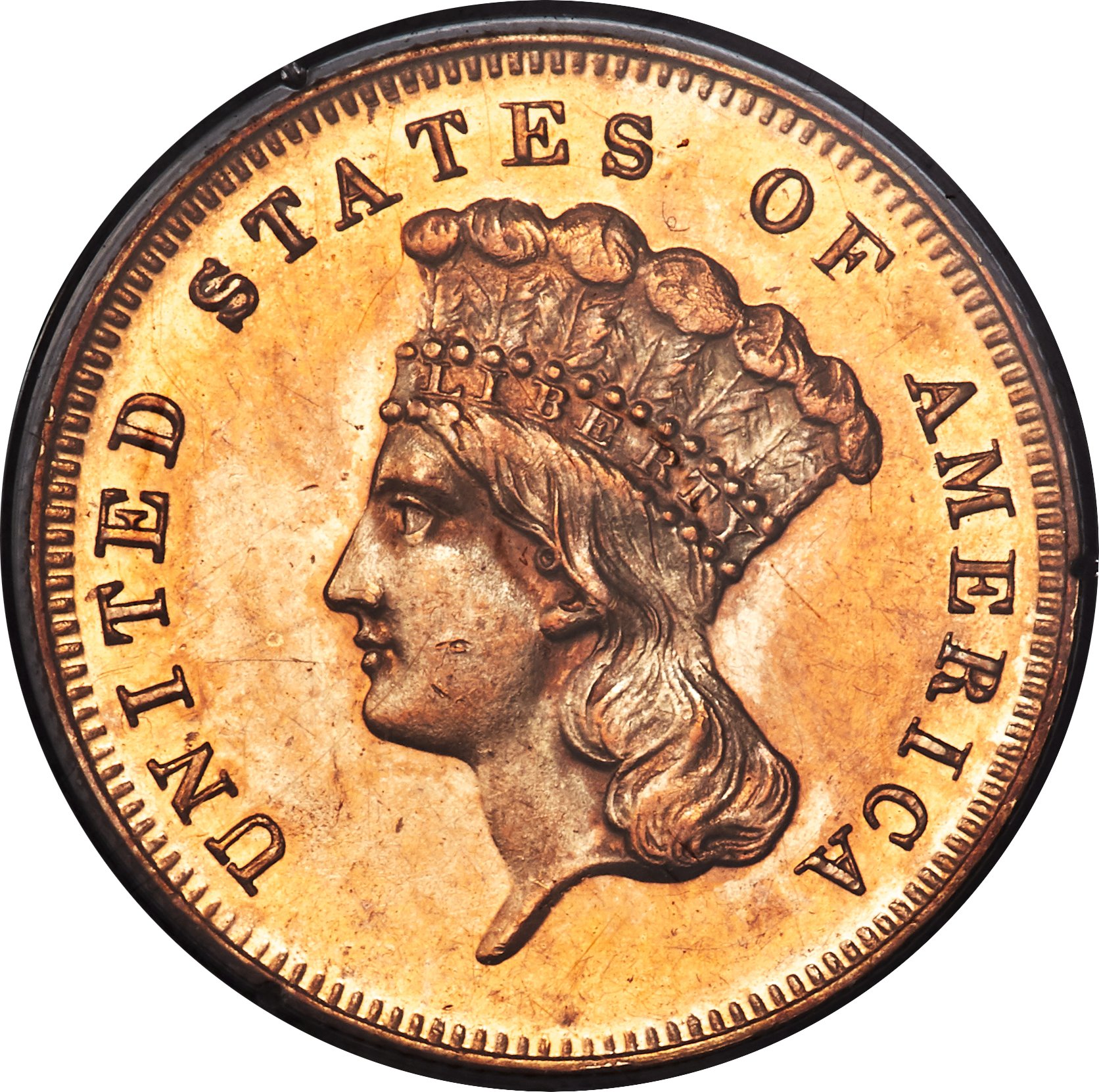 image for: 1873 $3 Open 3 PR61 PCGS. JD-1, Low R.7....
