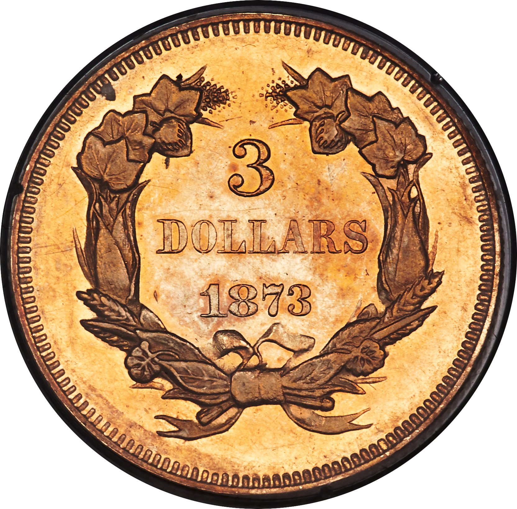 image for: 1873 $3 Open 3 PR61 PCGS. JD-1, Low R.7....