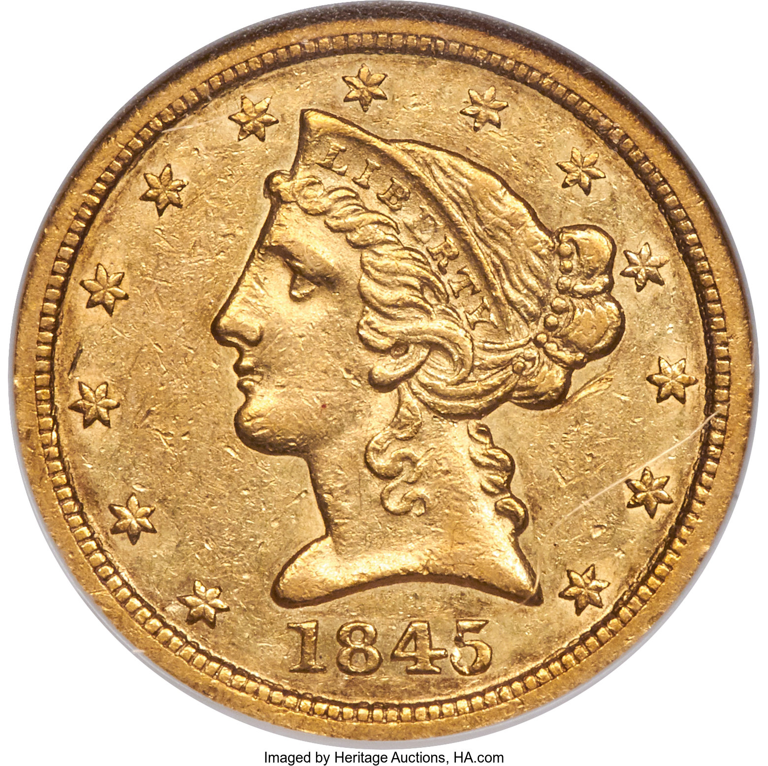 image for: 1845-O $5 AU58 NGC. Variety 1....