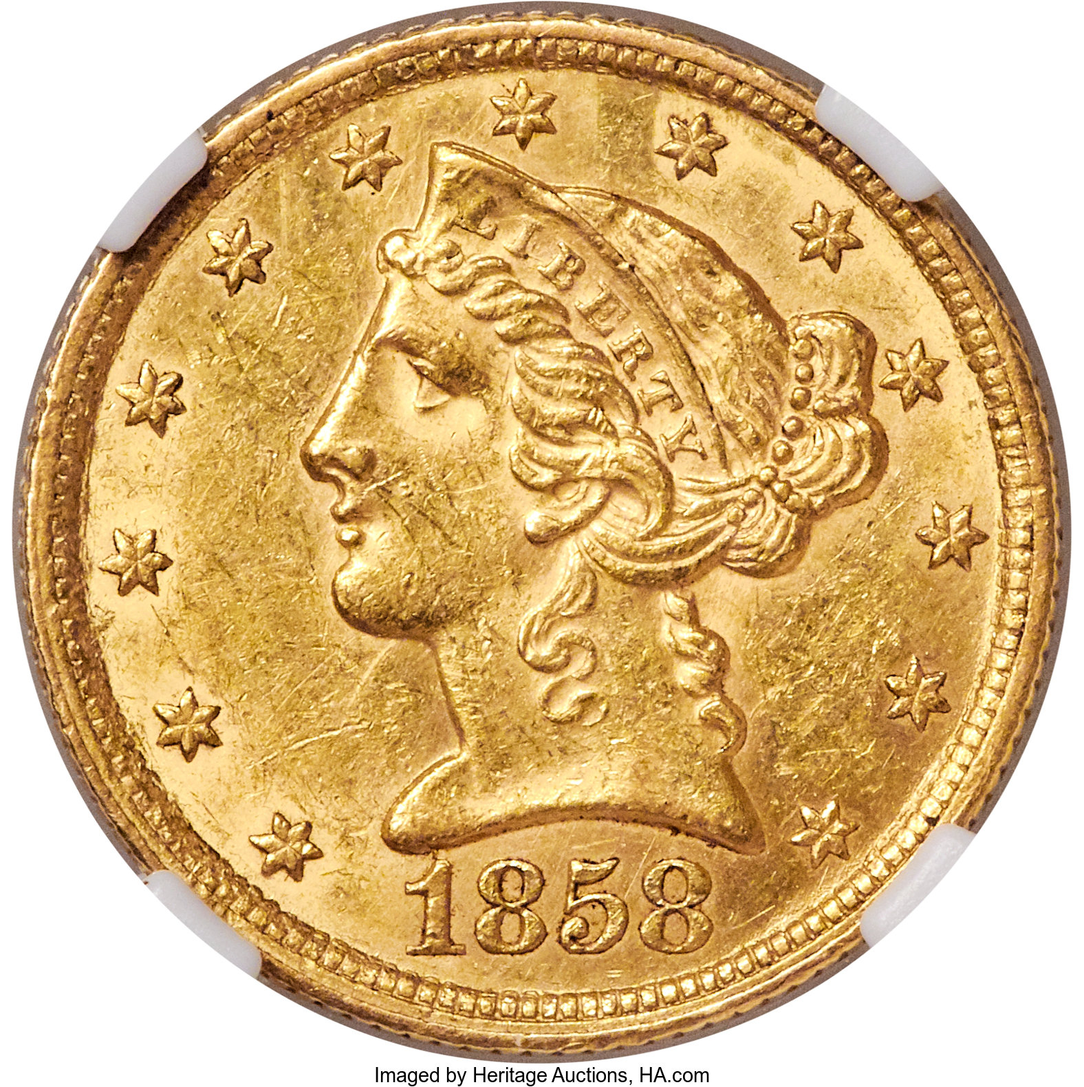 image for: 1858-C $5 MS61 NGC. Variety 1....