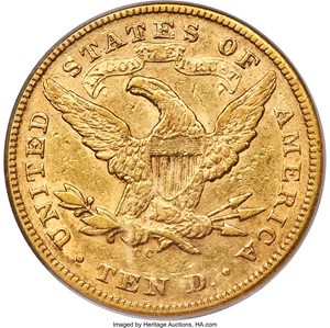 image for: 1873-CC $10 AU50 PCGS. Variety 2-A....