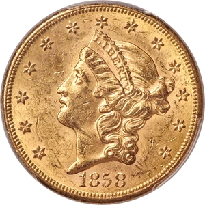 image for: 1858-S $20 MS61 PCGS....
