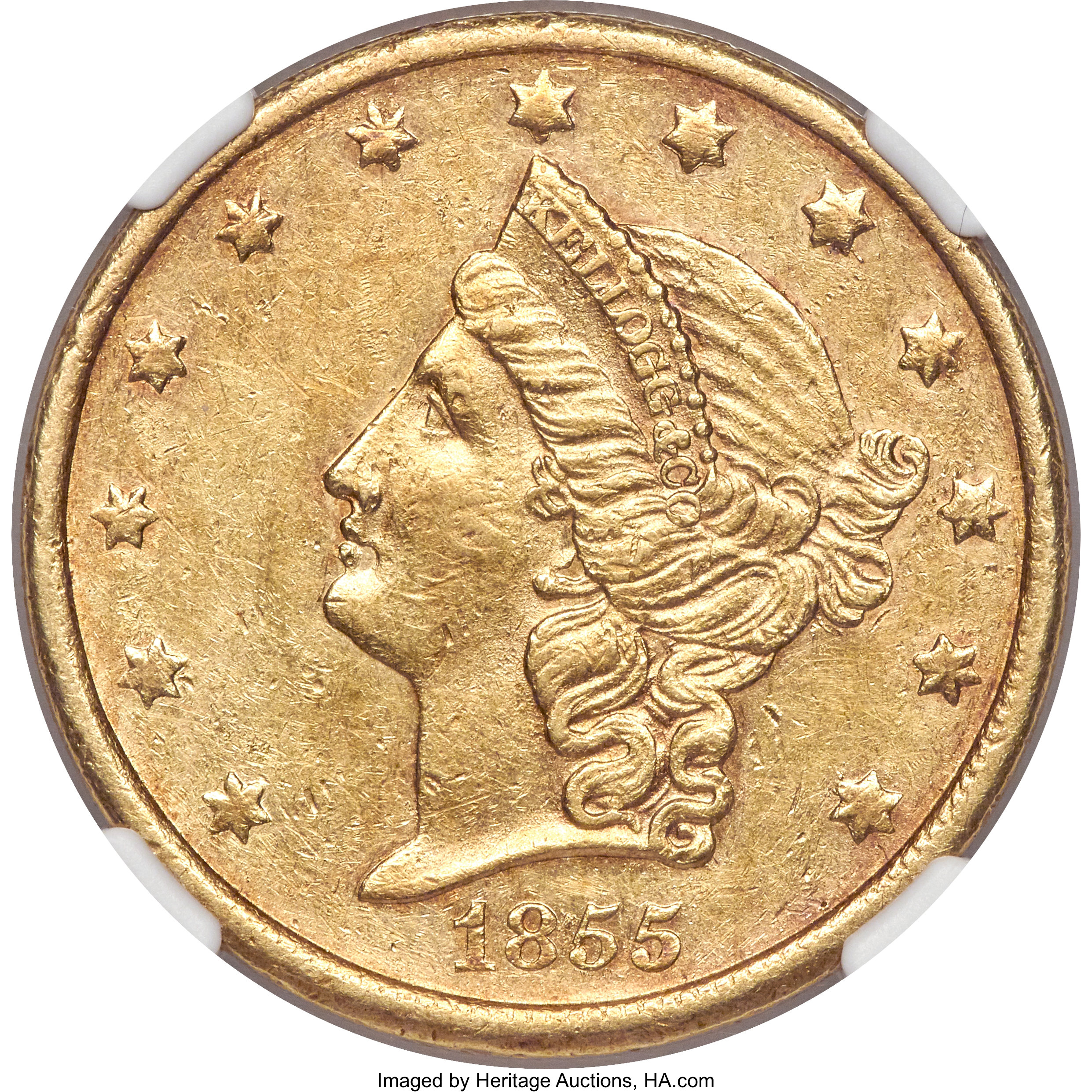 image for: 1855 $20 Kellogg & Co. Twenty Dollar AU55 NGC. K-3b, R.5....