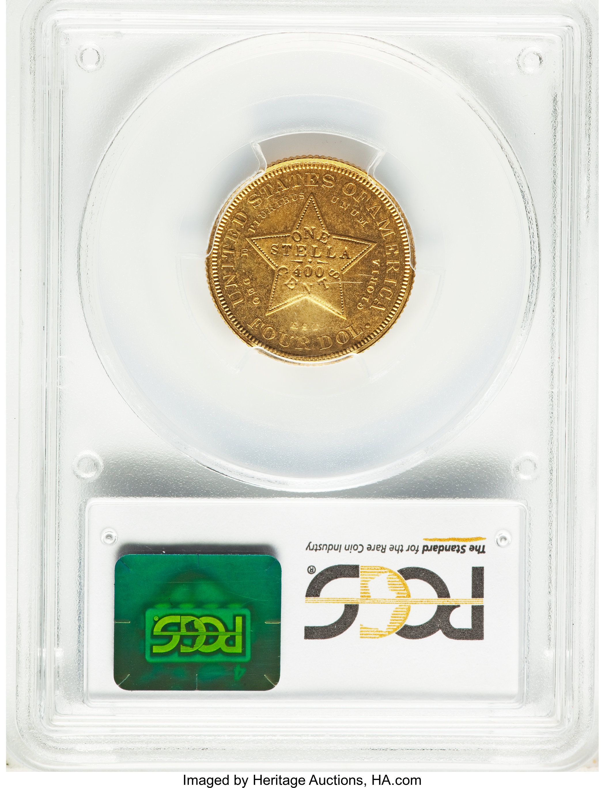 image for: 1880 $4 Flowing Hair Stella, Judd-1658a, Pollock-1858, High R.6, Copper, Reeded Edge, Gilt, PR63 PCGS....