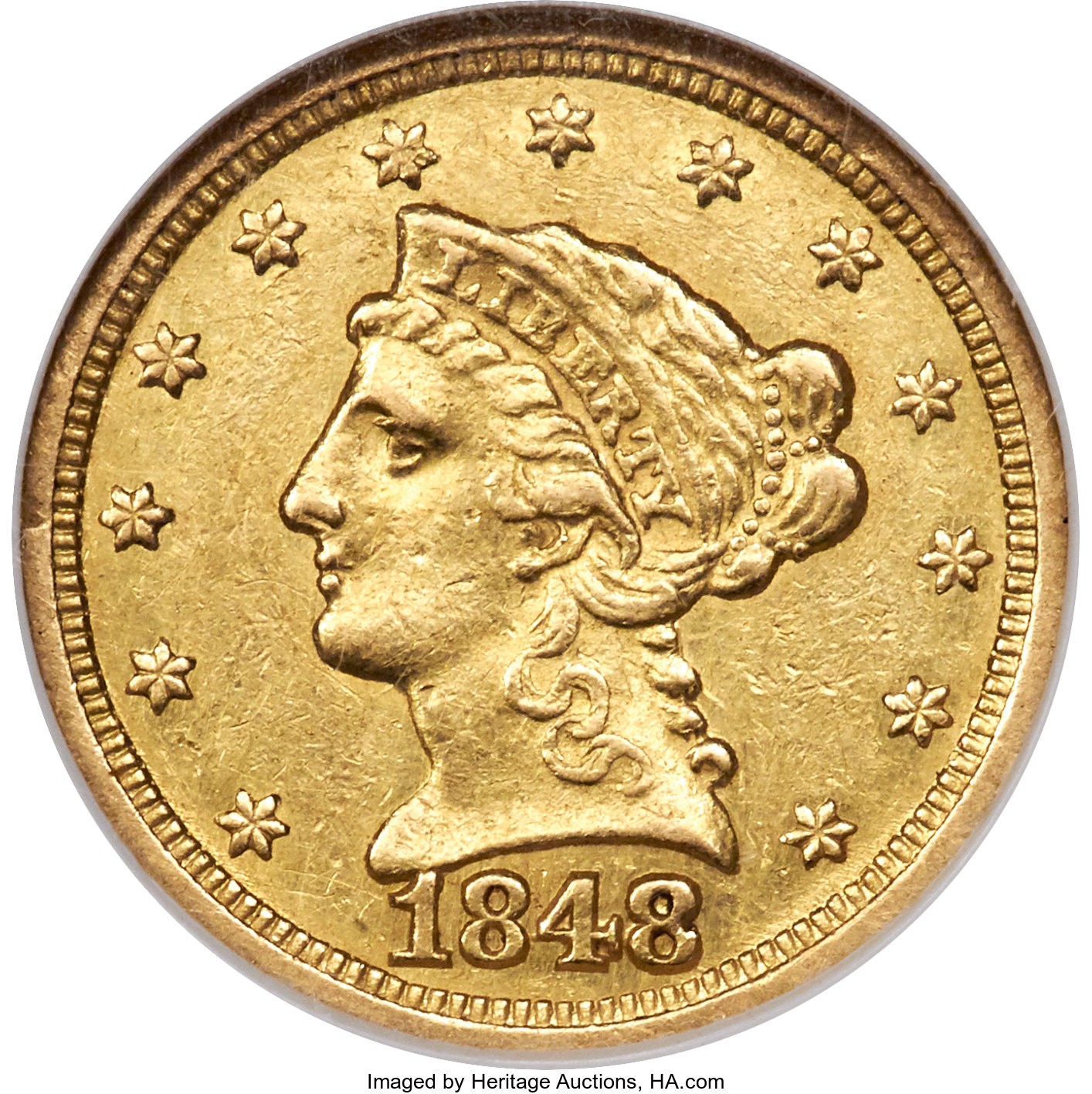 image for: 1848-C $2 1/2 AU55 NGC. Variety 1....