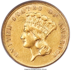 image for: 1858 $3 AU53 PCGS....